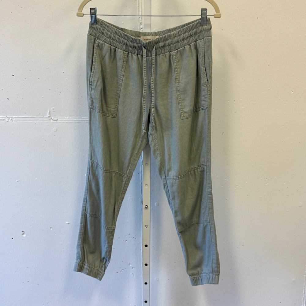 Calvin Klein Jeans Sage Green Linen Blend Joggers Womens Size 2 Utility Pants